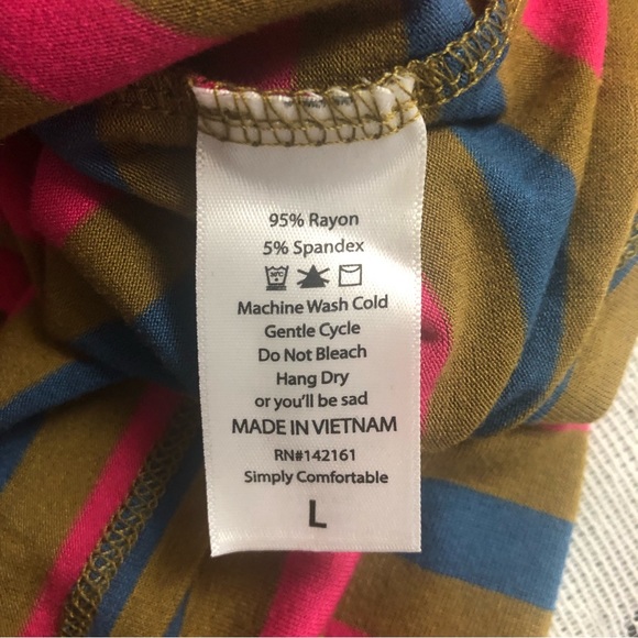 DRESS - NWT Women's LuLa Roe Multicolored Striped "Julia" T-Shirt Dress. Size L - Picture 11 of 13